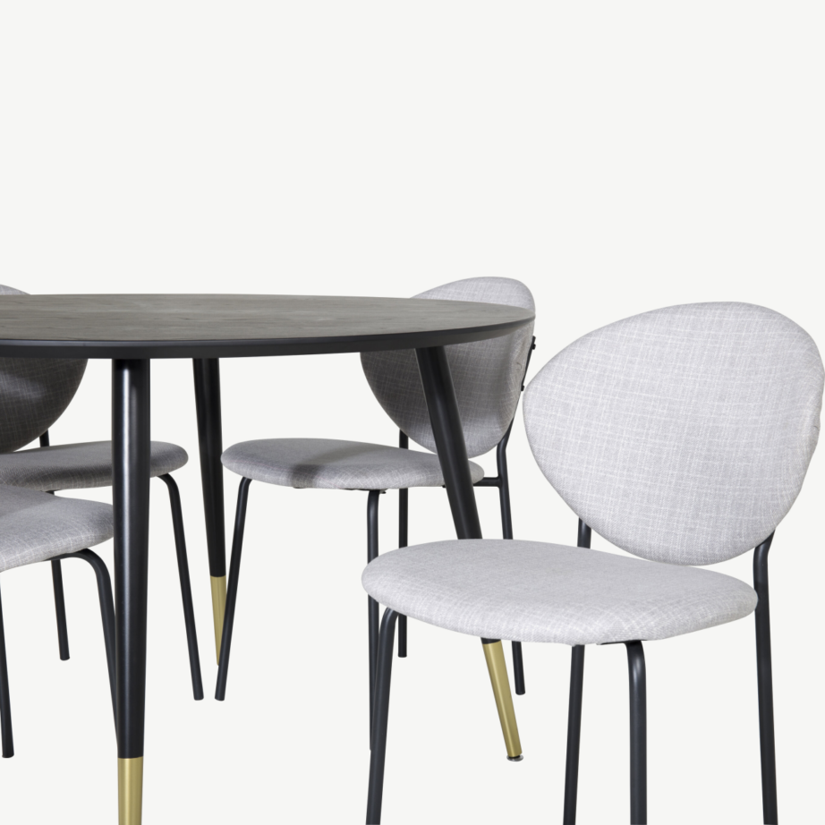 Ümmargune must söögilauakomplekt Dipp lauaga ja polsterdatud Vault toolidega (Ø115 cm, must/hall), GR19896 – 2