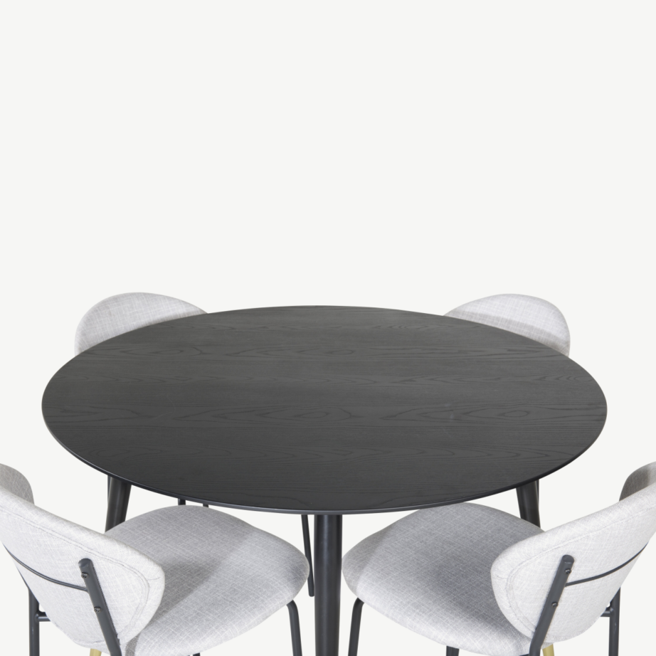 Ümmargune must söögilauakomplekt Dipp lauaga ja polsterdatud Vault toolidega (Ø115 cm, must/hall), GR19896 – 3