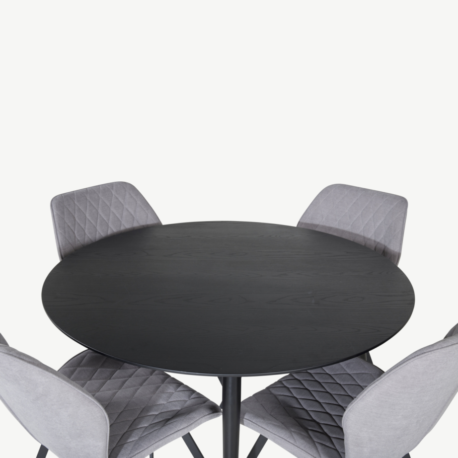 Ümmargune must söögilauakomplekt Dipp (115 cm) ja hallid kangast toolid Gemma (mustade ja kuldsete jalgadega), GR19898 – 3