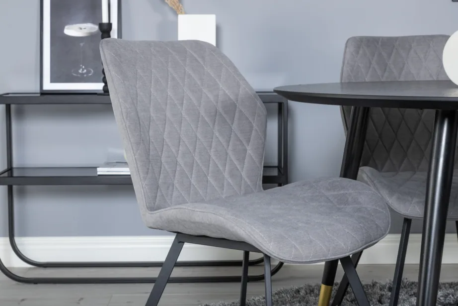 Ümmargune must söögilauakomplekt Dipp (115 cm) ja hallid kangast toolid Gemma (mustade ja kuldsete jalgadega), GR19898 – 5