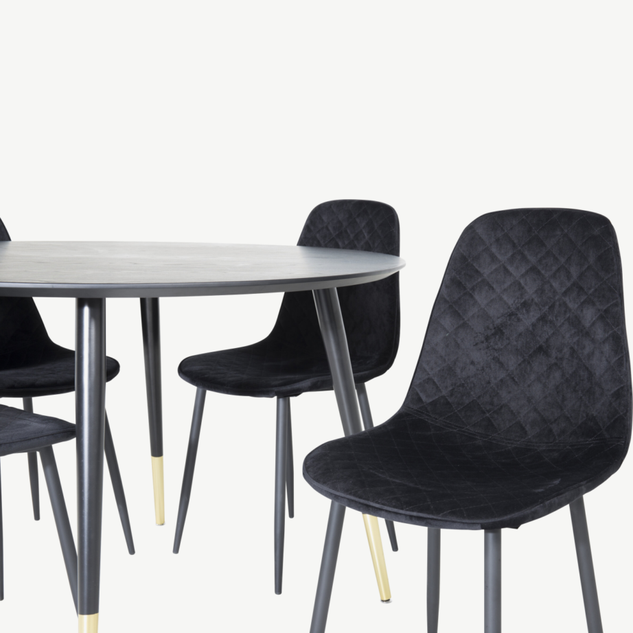 Ümmargune must söögikomplekt Dipp 115 cm lauaga ja sametist Polar toolidega, kuldsete detailidega (4 tk), GR19905 – 2