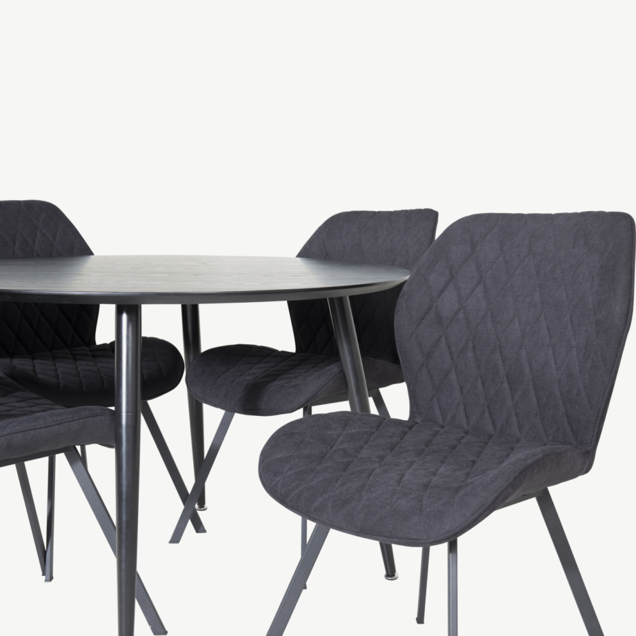 Dipp ümmarguse söögilauakomplekti komplekt, 115 cm, must vineer, 4 polsterdatud tooliga, GR19906 – 2