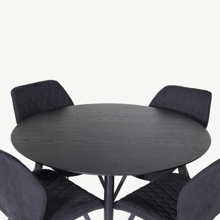 Dipp ümmarguse söögilauakomplekti komplekt, 115 cm, must vineer, 4 polsterdatud tooliga - GR19906