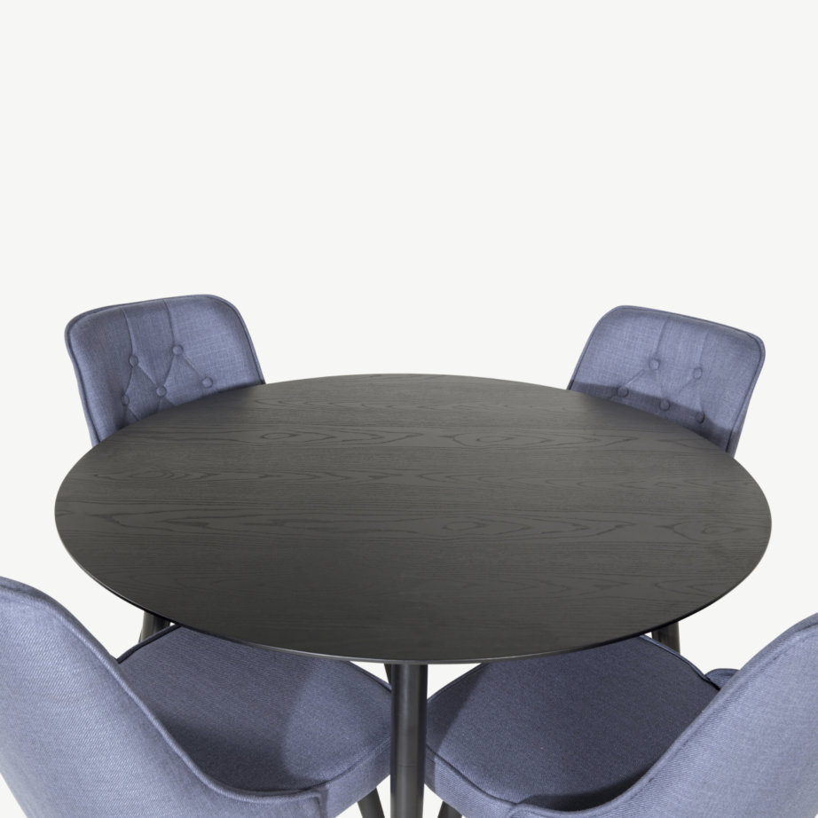 Ümmargune söögilauakomplekt Dipp (must spoon, sinised kangastoolid, ø115 cm), GR19944 – 3