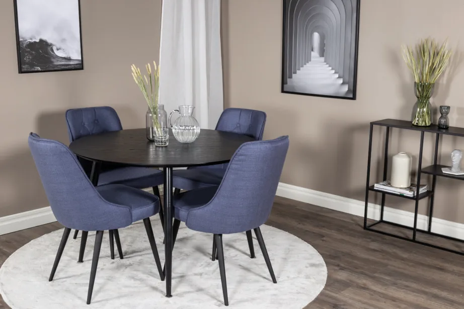 Ümmargune söögilauakomplekt Dipp (must spoon, sinised kangastoolid, ø115 cm), GR19944 – 4