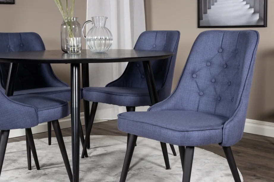 Ümmargune söögilauakomplekt Dipp (must spoon, sinised kangastoolid, ø115 cm), GR19944 – 5