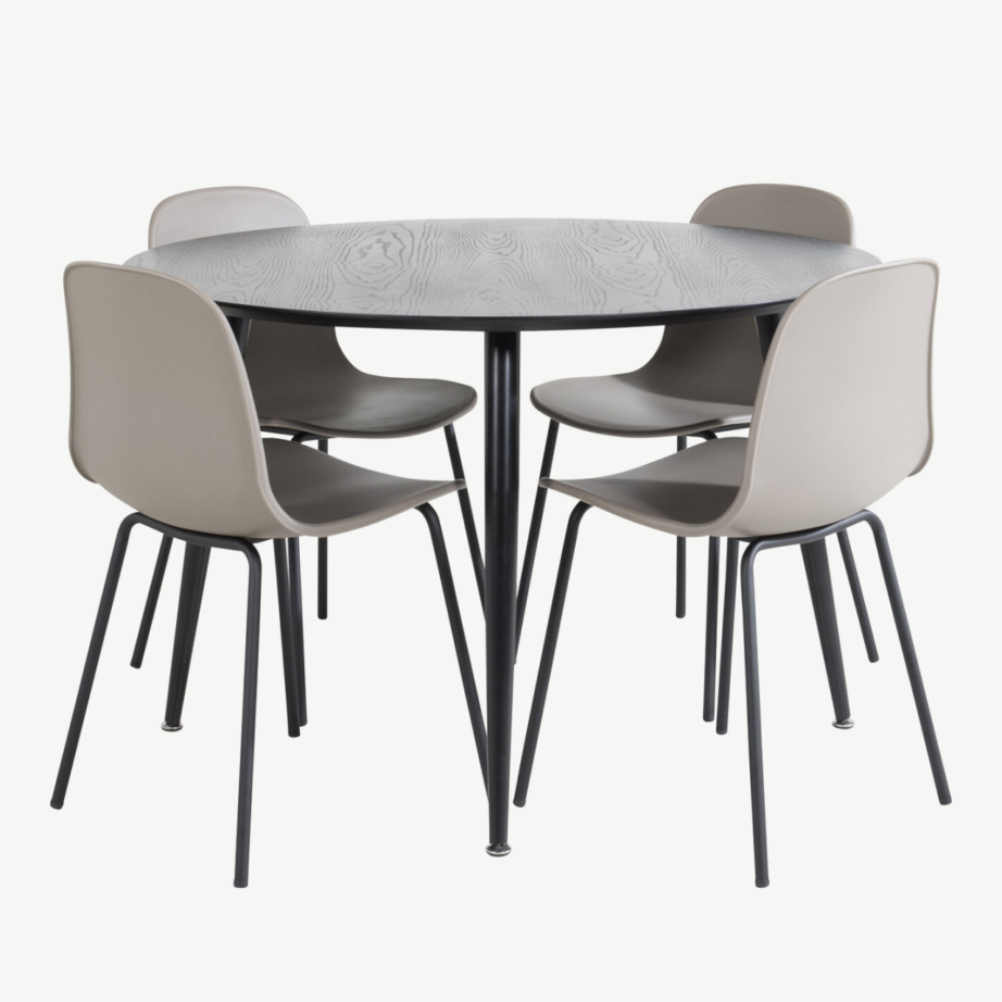 Dipp ümmargune söögilauakomplekt, must (115 cm) ja beežid plastiktoolid, GR19947