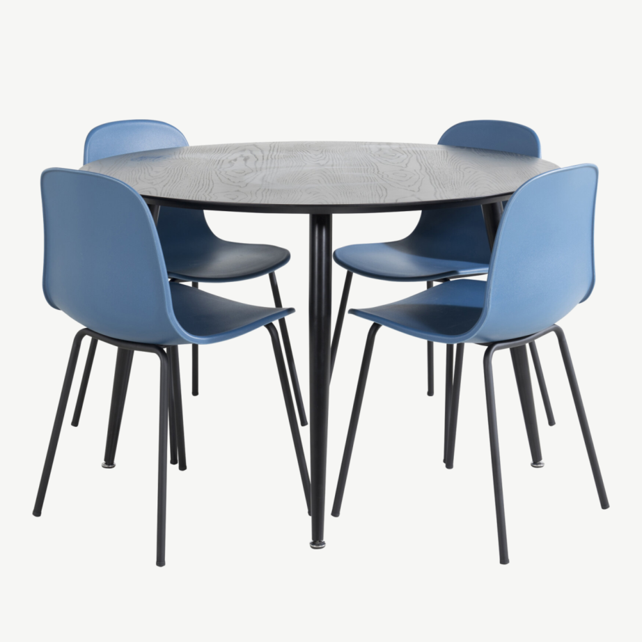 Dipp ümmargune musta viimistlusega söögilauakomplekt siniste Arctic toolidega, GR19948