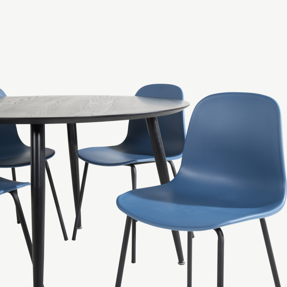 Dipp ümmargune musta viimistlusega söögilauakomplekt siniste Arctic toolidega, GR19948 – 2