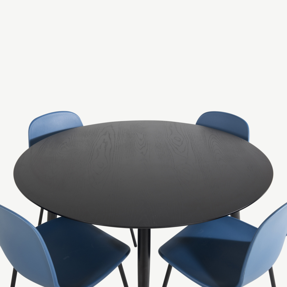 Dipp ümmargune musta viimistlusega söögilauakomplekt siniste Arctic toolidega, GR19948 – 3