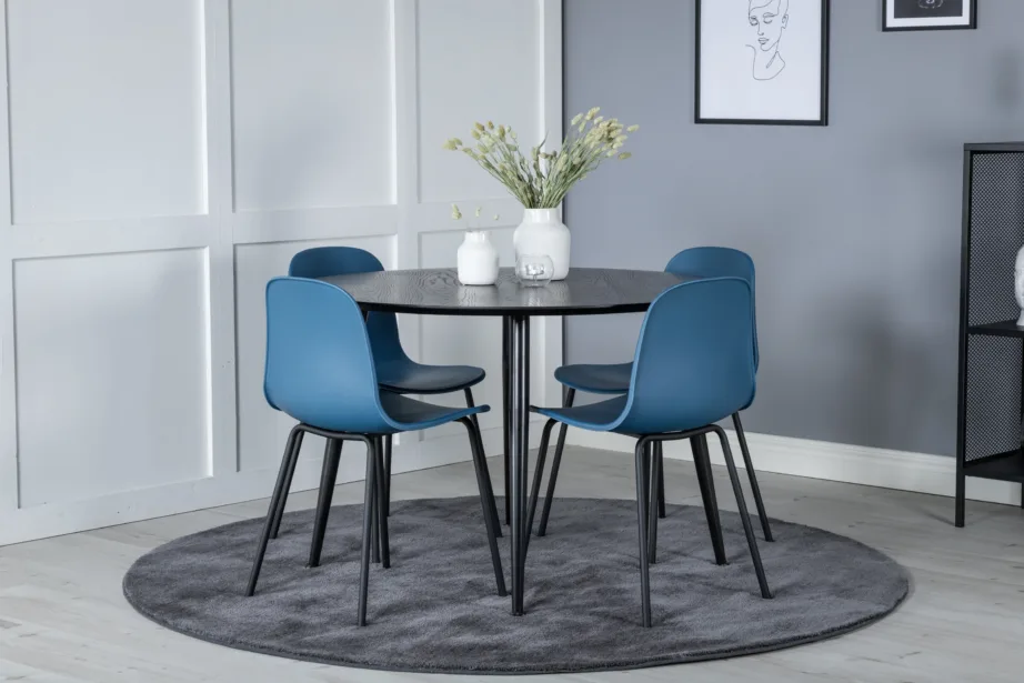 Dipp ümmargune musta viimistlusega söögilauakomplekt siniste Arctic toolidega, GR19948 – 4