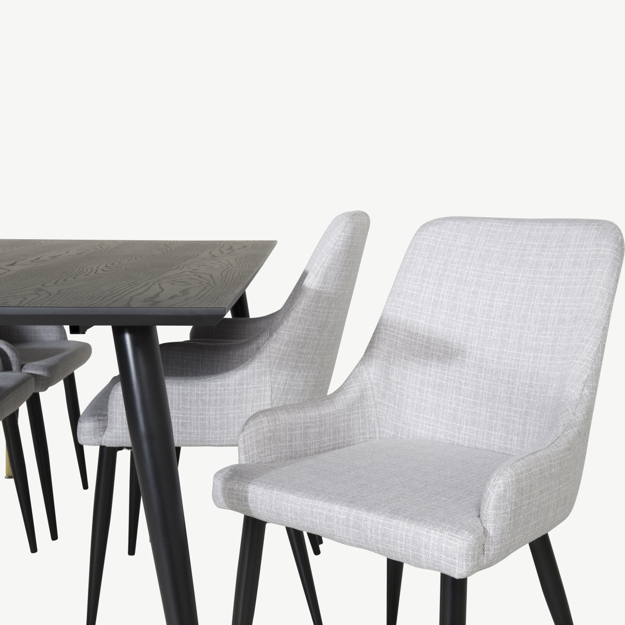 Must söögilaud Dipp 180×90 cm ja 6 helehalli kangaga Plaza tooli komplekt - GR19954