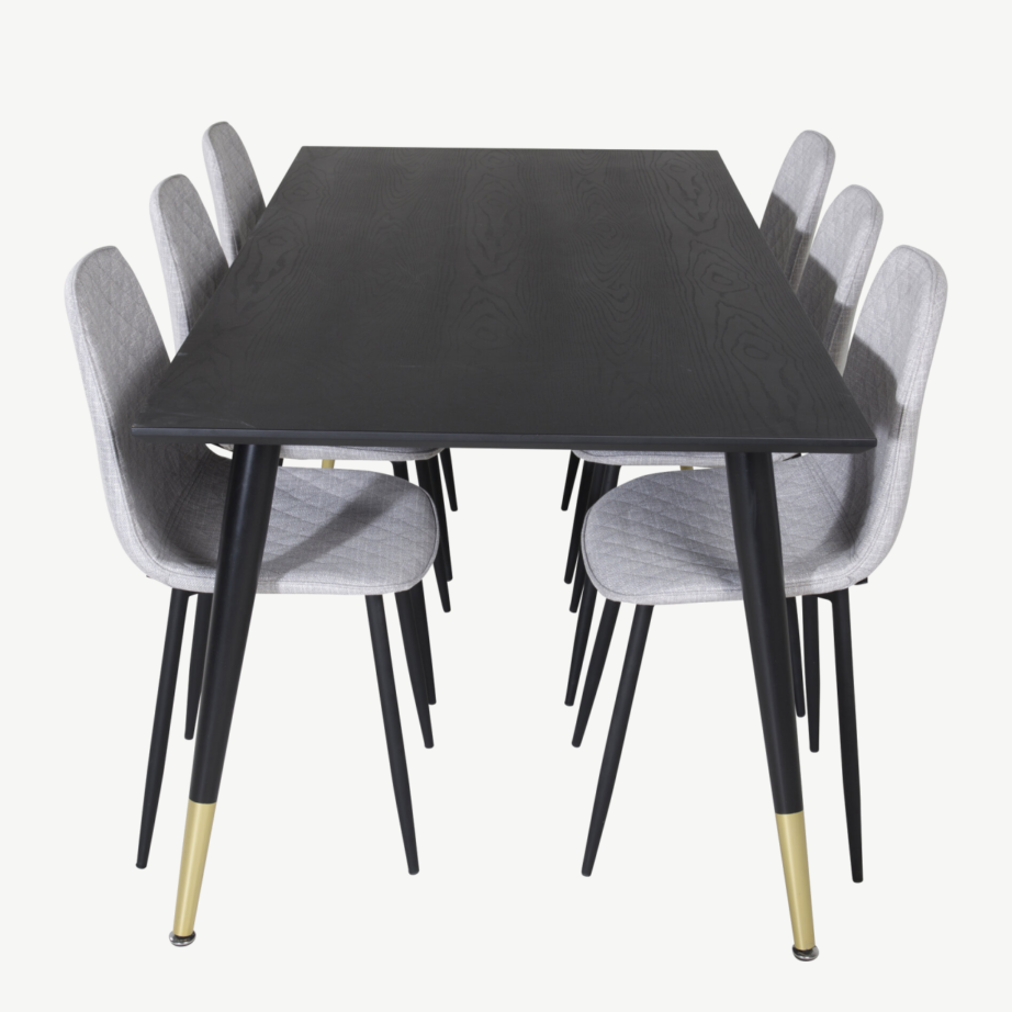 Must Dipp söögilaud kuldsete detailidega ja 6 halli Polar tooli, GR19955 – 2