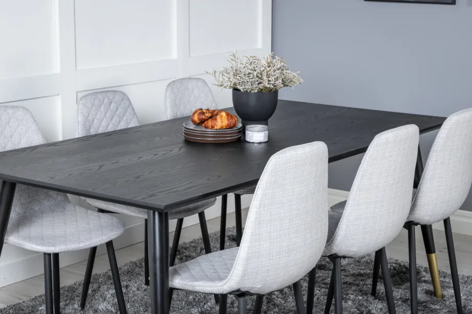 Must Dipp söögilaud kuldsete detailidega ja 6 halli Polar tooli, GR19955 – 8