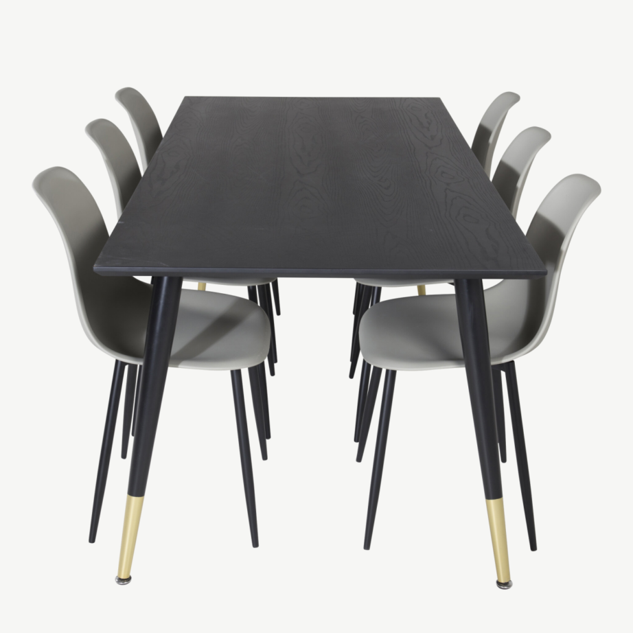 Dipp must söögilauakomplekt hallide plastiktoolidega ja kuldsete detailidega (laud 180×90 cm, 6 tooli), GR19956 – 2