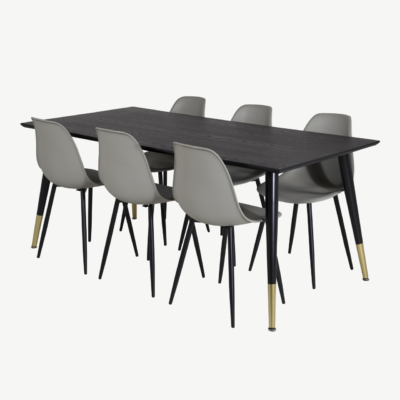 Dipp must söögilauakomplekt hallide plastiktoolidega ja kuldsete detailidega (laud 180x90 cm, 6 tooli) - GR19956