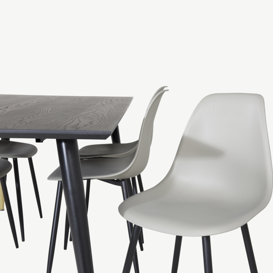 Dipp must söögilauakomplekt hallide plastiktoolidega ja kuldsete detailidega (laud 180×90 cm, 6 tooli), GR19956 – 3