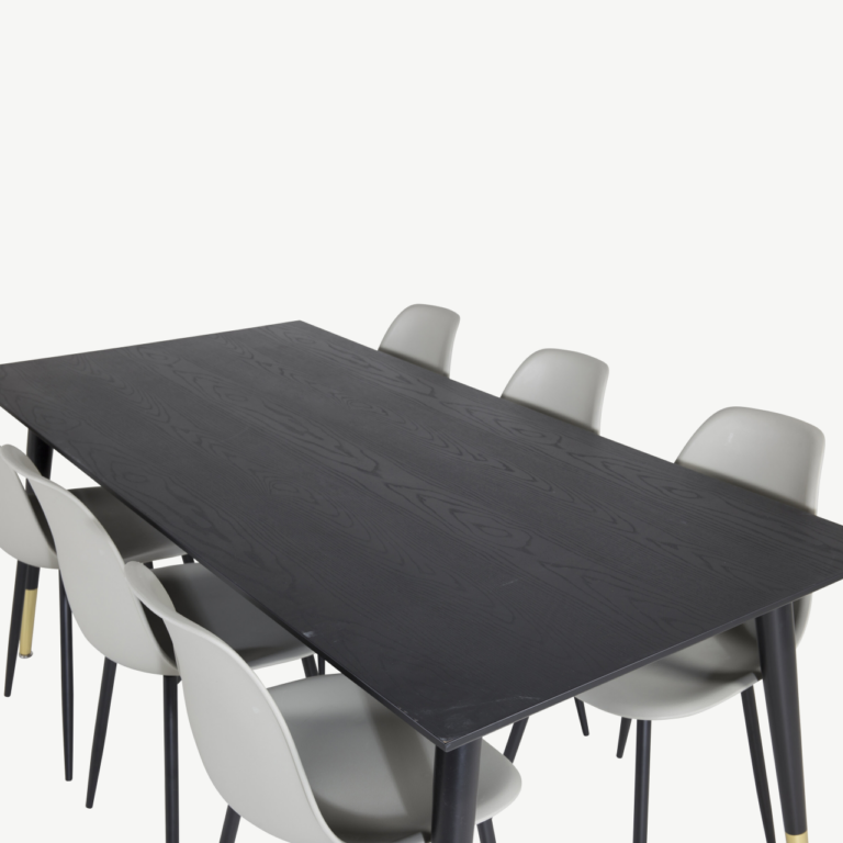 Dipp must söögilauakomplekt hallide plastiktoolidega ja kuldsete detailidega (laud 180x90 cm, 6 tooli) - GR19956