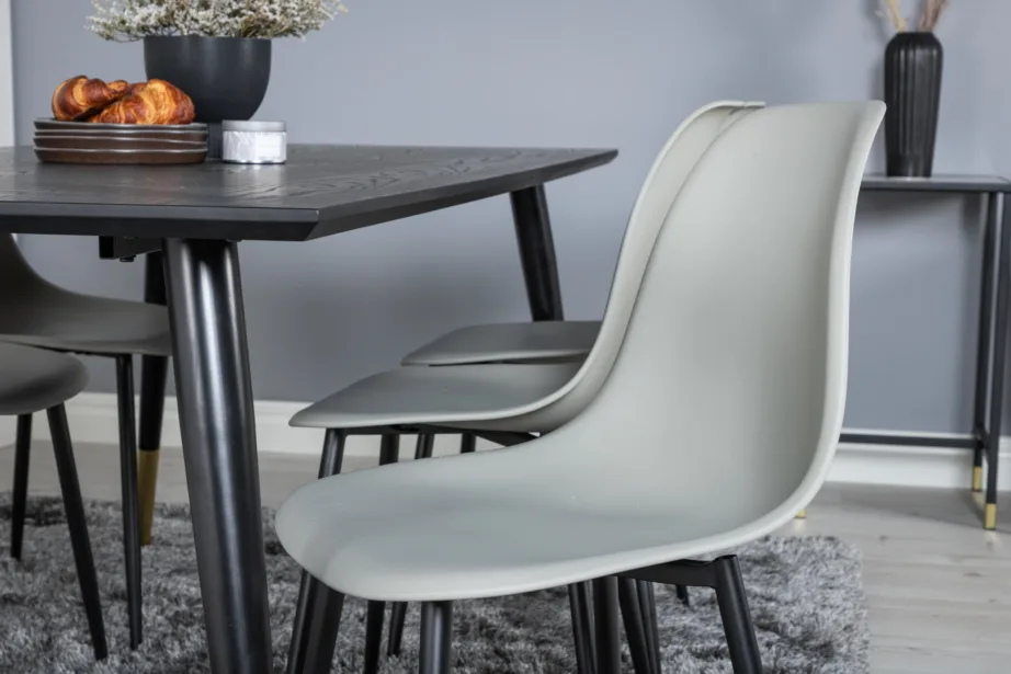 Dipp must söögilauakomplekt hallide plastiktoolidega ja kuldsete detailidega (laud 180×90 cm, 6 tooli), GR19956 – 7