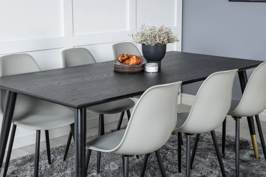 Dipp must söögilauakomplekt hallide plastiktoolidega ja kuldsete detailidega (laud 180×90 cm, 6 tooli), GR19956 – 8