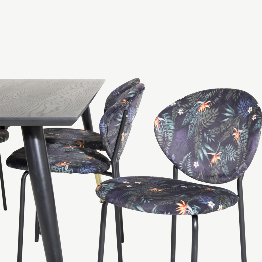 Must ristkülikukujuline söögikomplekt Dipp koos Vault lillemustriliste toolidega, 180×90 cm, GR19957 – 3