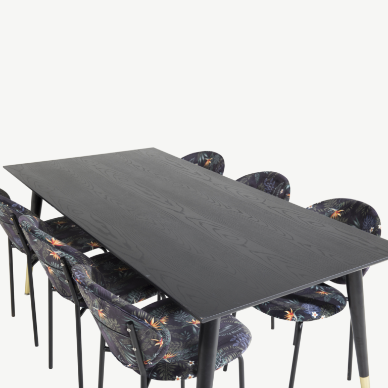 Must ristkülikukujuline söögikomplekt Dipp koos Vault lillemustriliste toolidega, 180x90 cm - GR19957