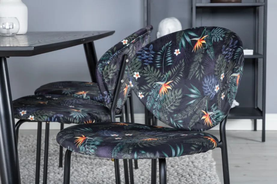 Must ristkülikukujuline söögikomplekt Dipp koos Vault lillemustriliste toolidega, 180×90 cm, GR19957 – 7