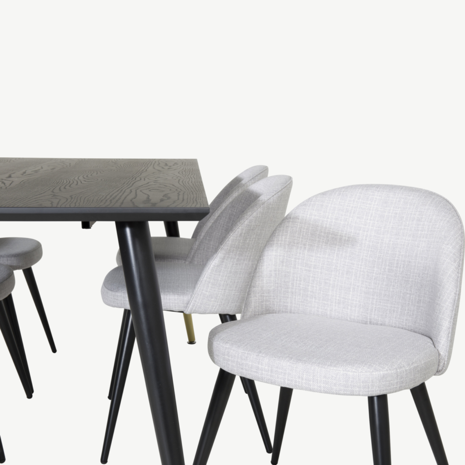 Ristkülikukujuline must söögilauakomplekt Dipp ja helehallid polsterdatud toolid (6 tk), metalljalgadega, GR19958 – 3