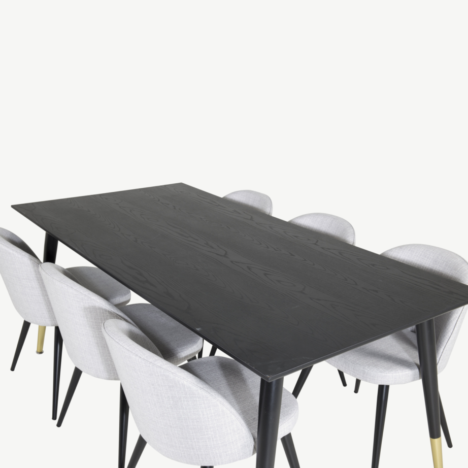 Ristkülikukujuline must söögilauakomplekt Dipp ja helehallid polsterdatud toolid (6 tk), metalljalgadega, GR19958 – 4
