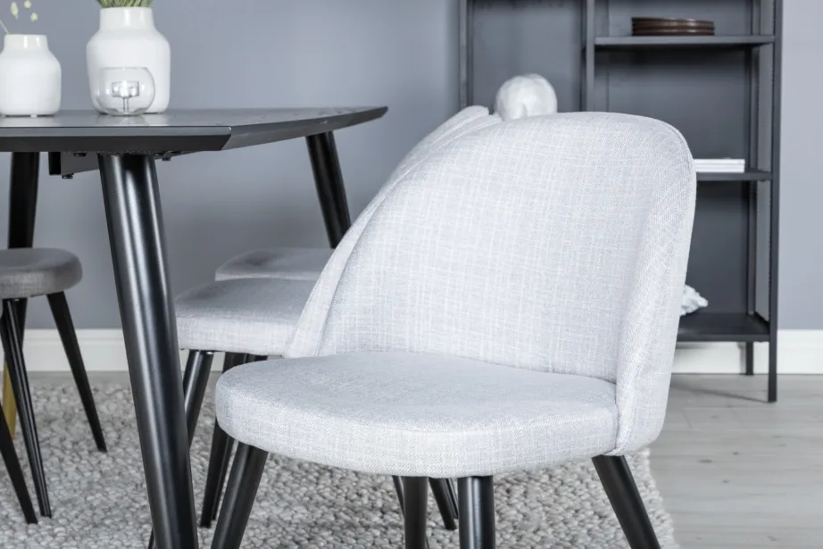 Ristkülikukujuline must söögilauakomplekt Dipp ja helehallid polsterdatud toolid (6 tk), metalljalgadega, GR19958 – 7