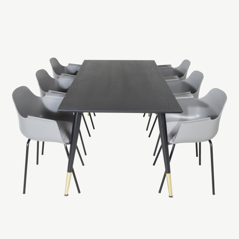 Dipp söögitoa komplekt musta tammepuidu spoonlaua ja hallide Comfort toolidega (6 tk), GR19960 – 2