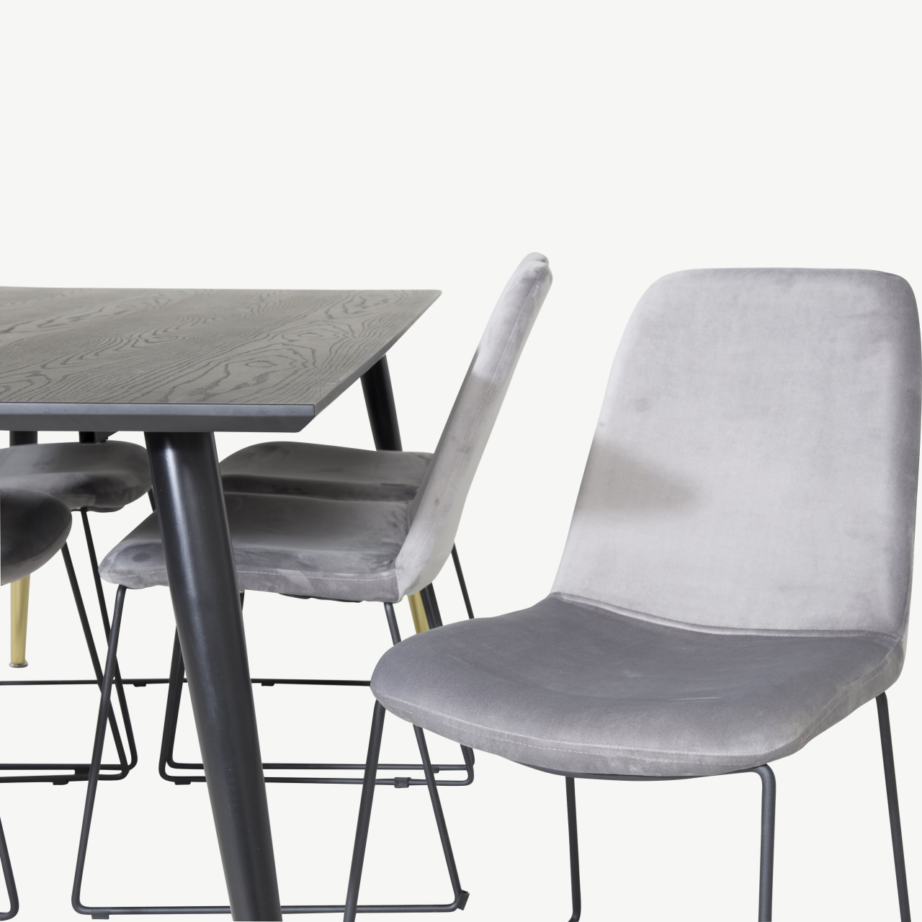 Must ristkülikukujuline söögilaud Dipp hallide samettoolidega Muce (6 tk), GR19961 – 3