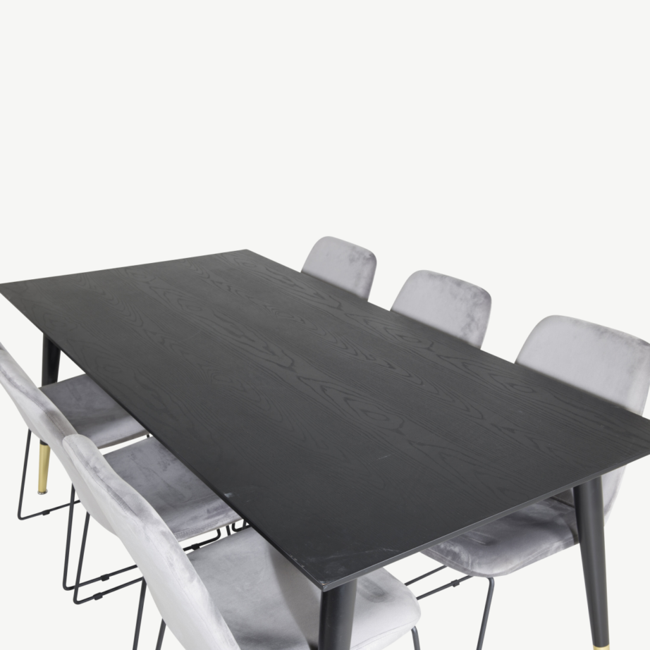 Must ristkülikukujuline söögilaud Dipp hallide samettoolidega Muce (6 tk), GR19961 – 4