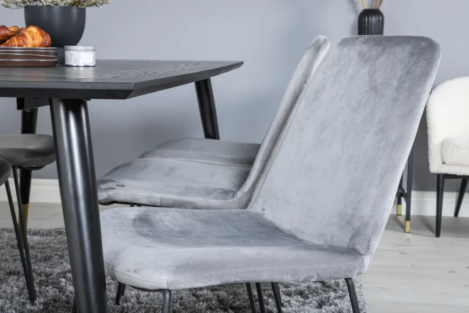 Must ristkülikukujuline söögilaud Dipp hallide samettoolidega Muce (6 tk), GR19961 – 7