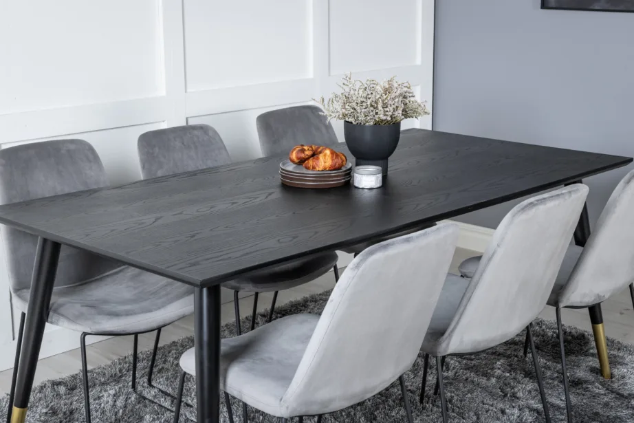 Must ristkülikukujuline söögilaud Dipp hallide samettoolidega Muce (6 tk), GR19961 – 8