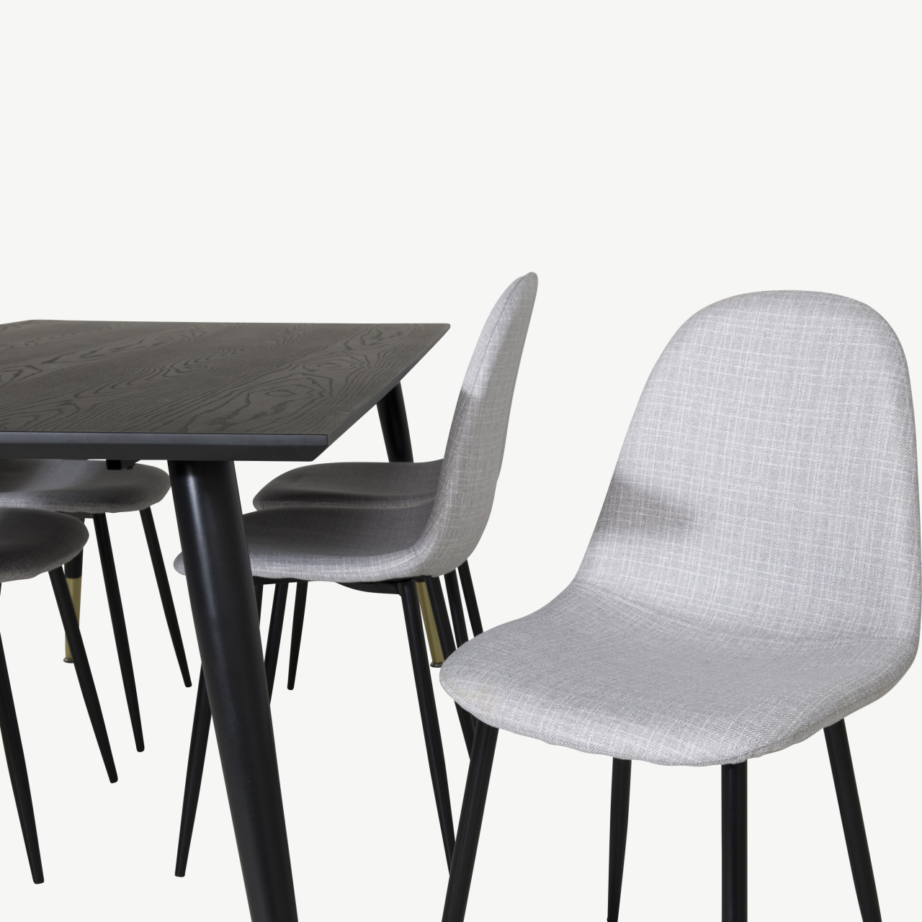 Ristkülikukujuline must söögilaud Dipp kuldsete jalgadega ja Polar helehallide toolidega (6 tk), GR19962 – 3