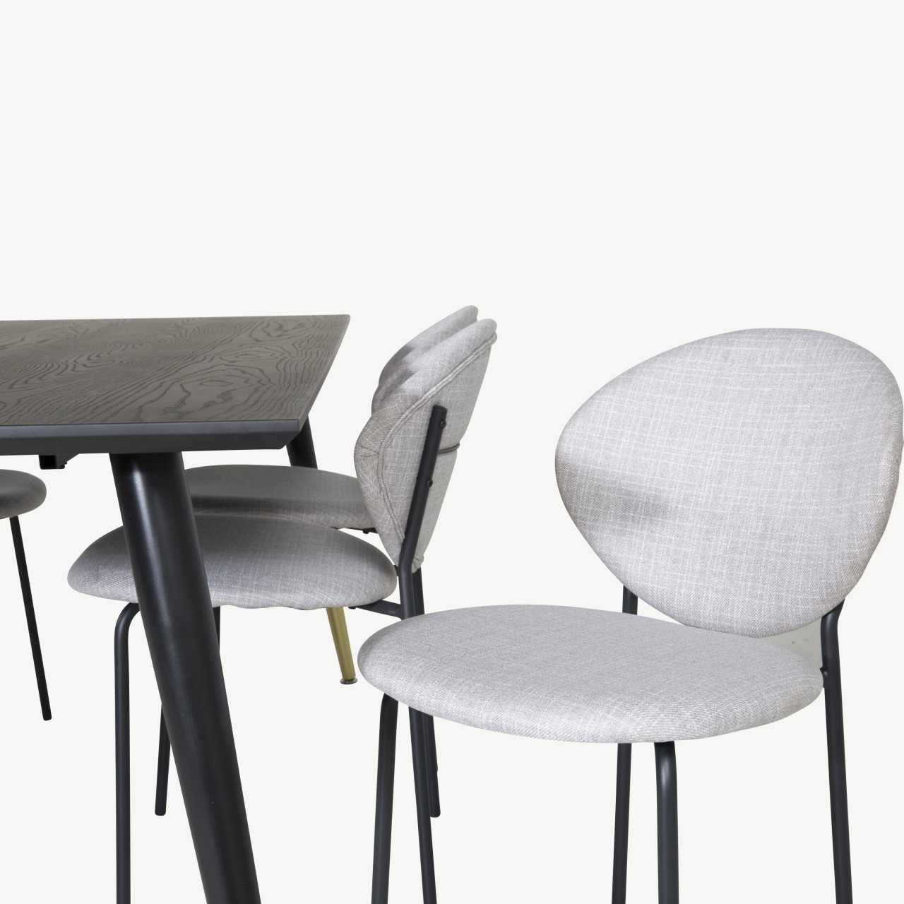 Must söögilauakomplekt Dipp (180 × 90 cm) kuldsete detailide ja halli kangaga toolidega - GR19963