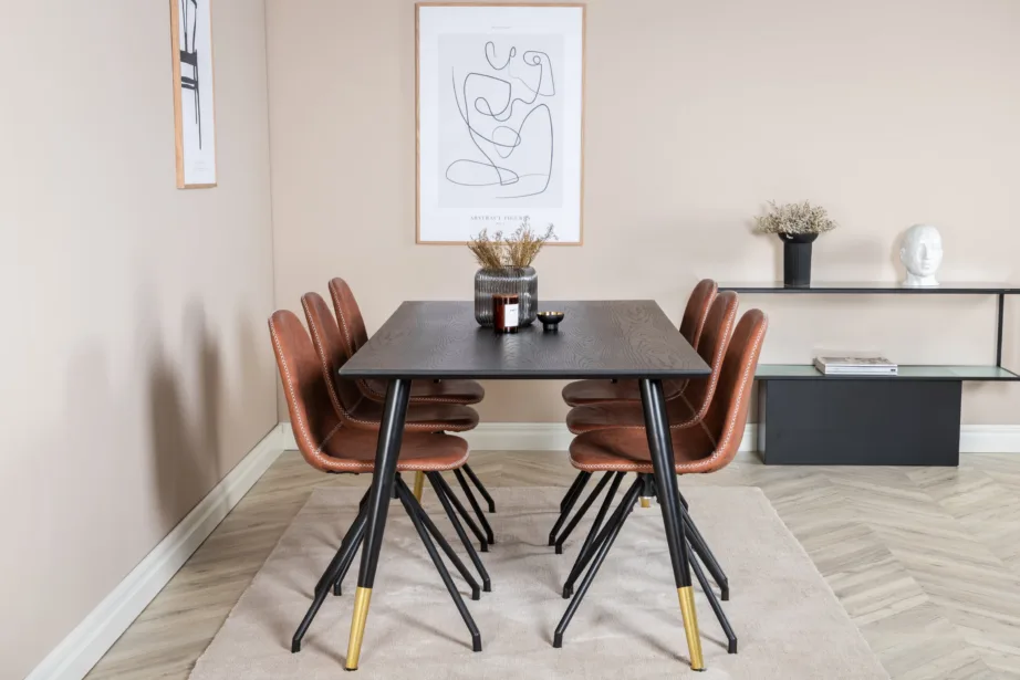 Dipp söögilauakomplekt musta lauaplaadiga ja 6 pruunist pöörlevast toolist Polar, 180×90 cm, GR19965 – 5