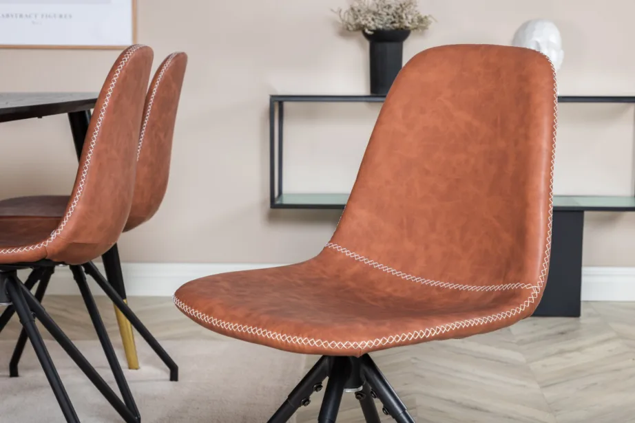 Dipp söögilauakomplekt musta lauaplaadiga ja 6 pruunist pöörlevast toolist Polar, 180×90 cm, GR19965 – 7