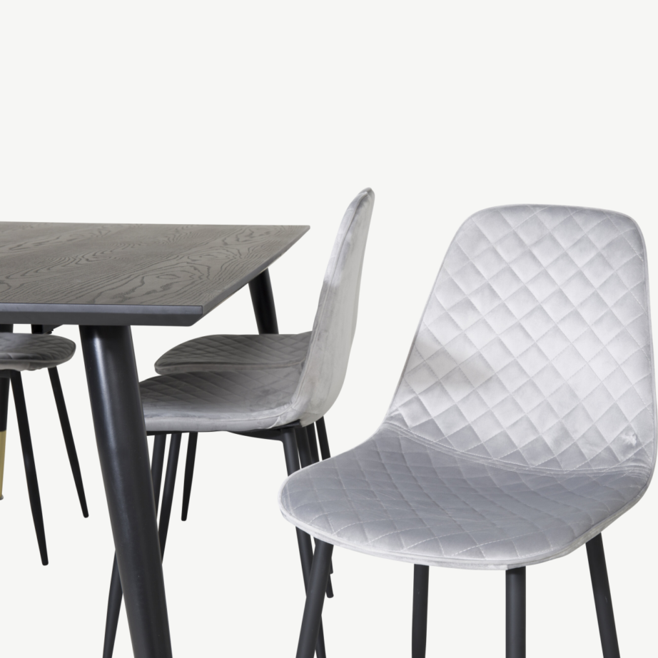 Must söögilaud Dipp toolidega (180 × 90 cm) ja 6 halli velvetist Polar tooli, GR19966 – 3