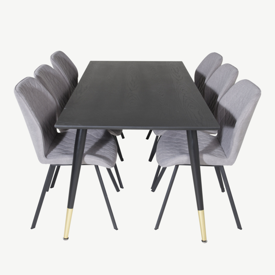 Dipp söögilauakomplekt musta lauaga ja hallide Gemma toolidega (180 × 90 cm), GR19967 – 2