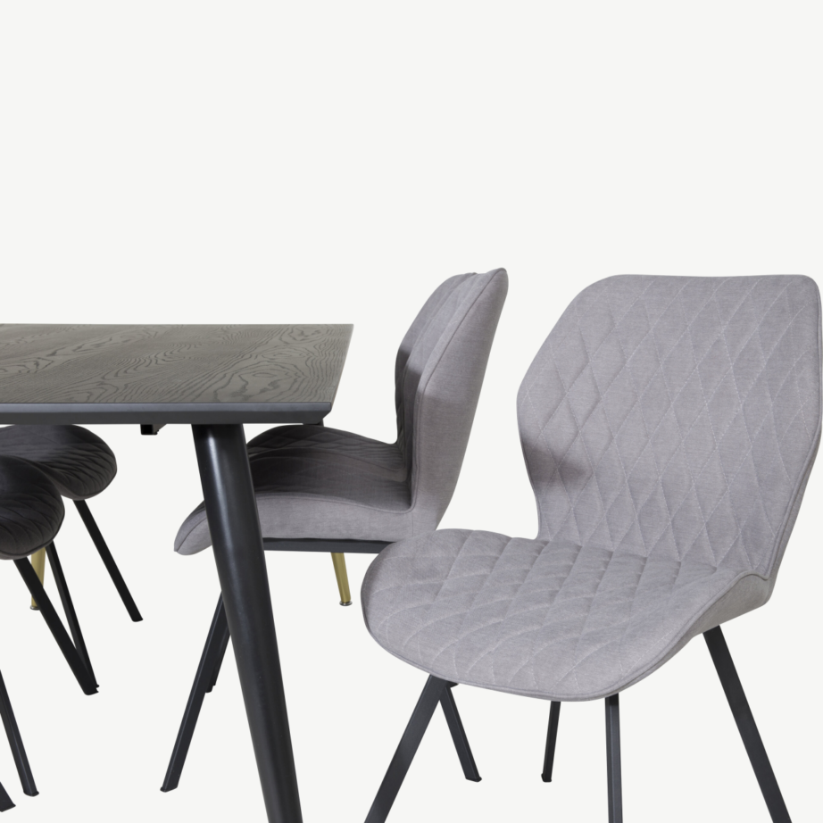 Dipp söögilauakomplekt musta lauaga ja hallide Gemma toolidega (180 × 90 cm), GR19967 – 3