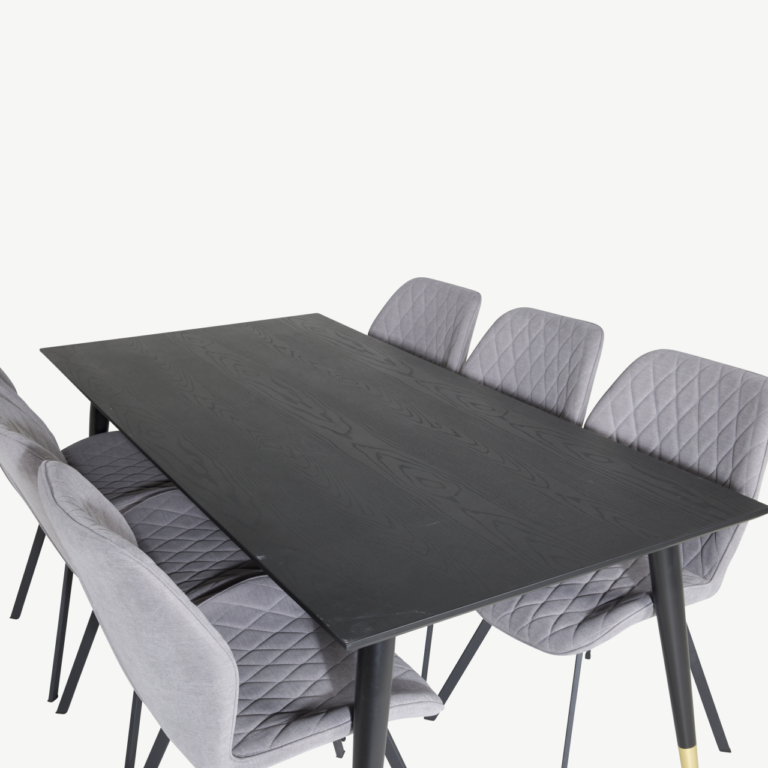 Dipp söögilauakomplekt musta lauaga ja hallide Gemma toolidega (180 × 90 cm) - GR19967