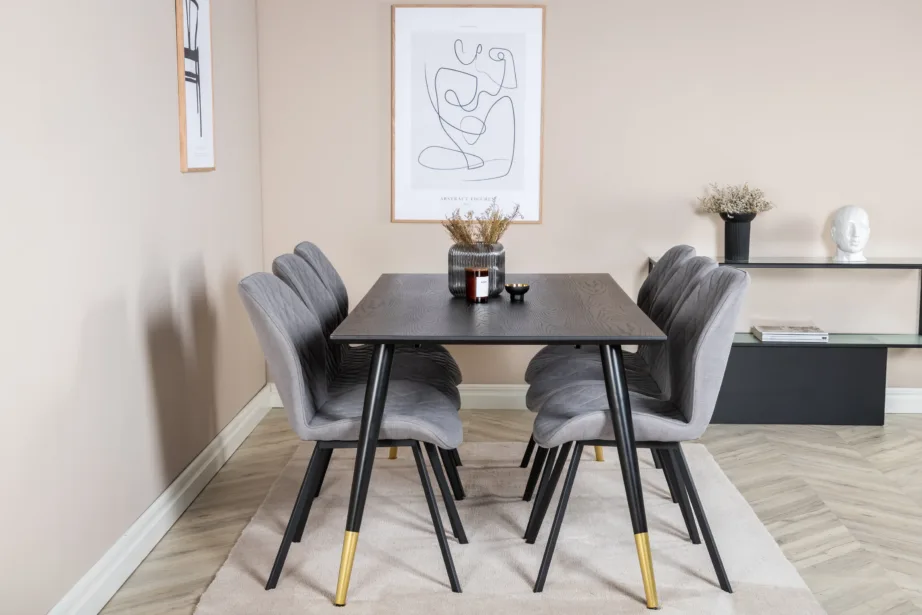 Dipp söögilauakomplekt musta lauaga ja hallide Gemma toolidega (180 × 90 cm), GR19967 – 5