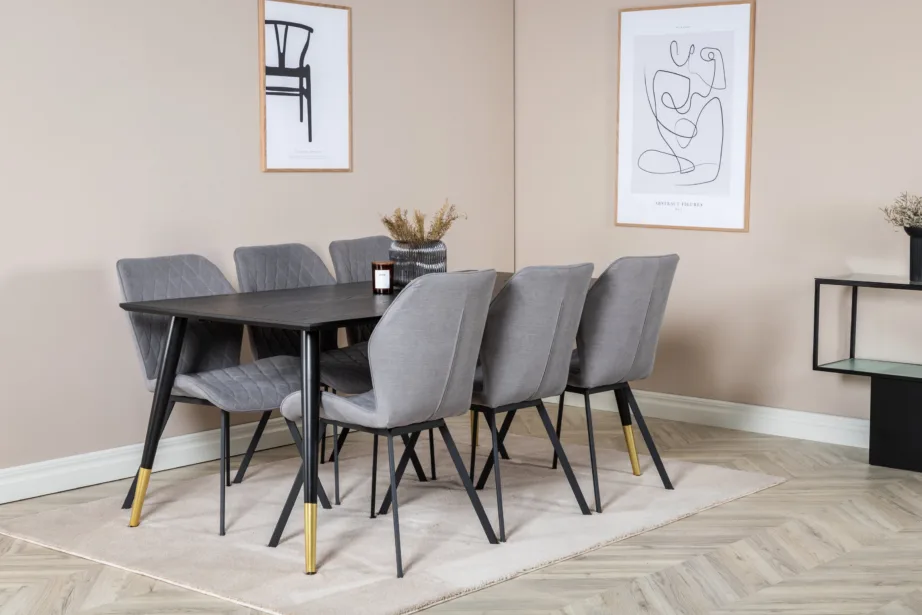 Dipp söögilauakomplekt musta lauaga ja hallide Gemma toolidega (180 × 90 cm), GR19967 – 6