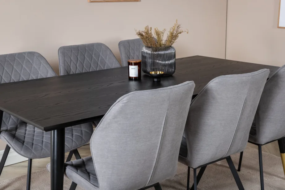 Dipp söögilauakomplekt musta lauaga ja hallide Gemma toolidega (180 × 90 cm), GR19967 – 8