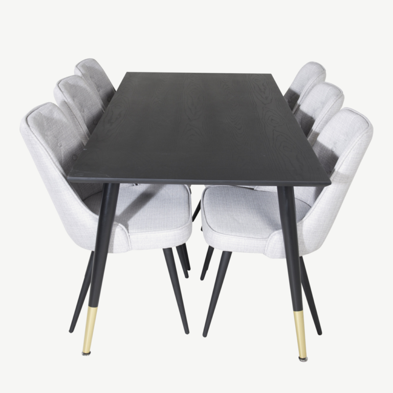 Must ristkülikukujuline söögilauakomplekt Dipp hallide Velvet Deluxe toolidega (6 tk), 180x90 cm - GR19968
