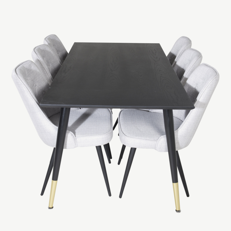 Must ristkülikukujuline söögilauakomplekt Dipp hallide Velvet Deluxe toolidega (6 tk), 180×90 cm, GR19968 – 2