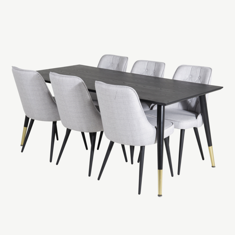 Must ristkülikukujuline söögilauakomplekt Dipp hallide Velvet Deluxe toolidega (6 tk), 180x90 cm - GR19968