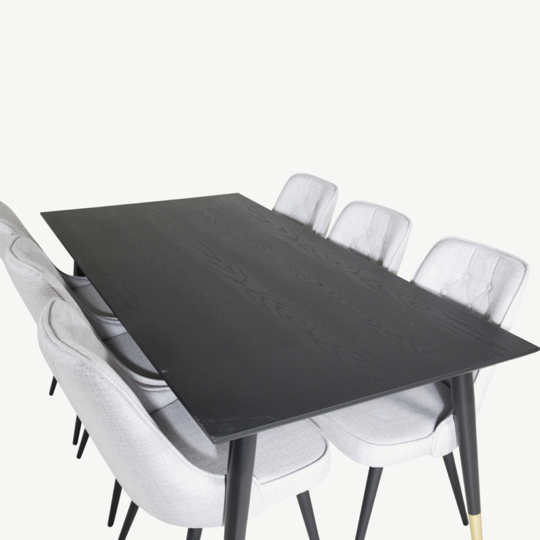Must ristkülikukujuline söögilauakomplekt Dipp hallide Velvet Deluxe toolidega (6 tk), 180x90 cm - GR19968